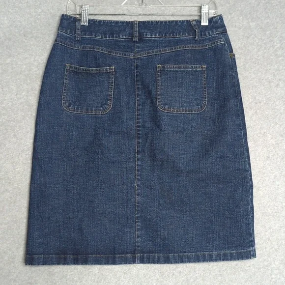 Tribal Denim Skirt Womens 6 Stretch Dark Wash Knee Length Front Slit Y2K 90s - Picture 2 of 7